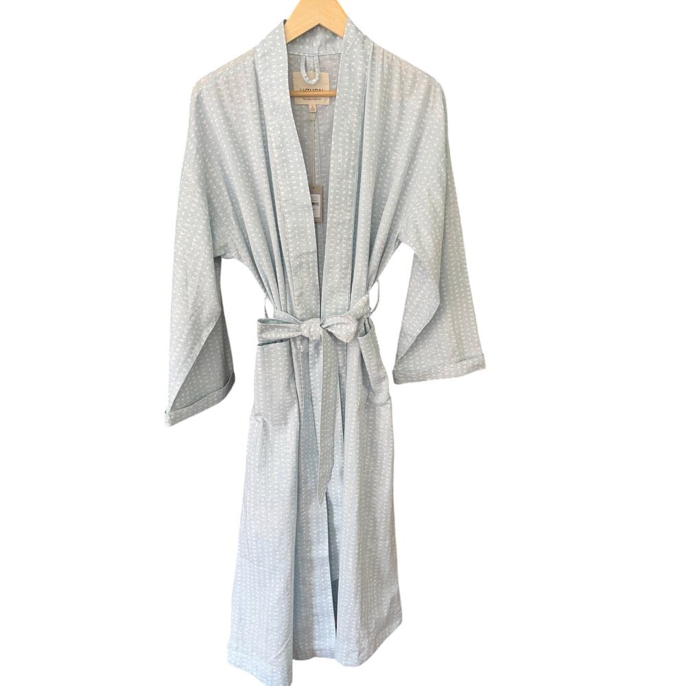 NWT Haven Well Within Cotton Linen Long Robe Medium Batik Dot Saltwater Quiet